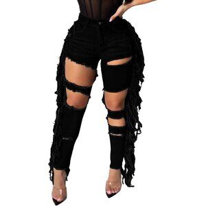 Women's Skinny Ripped Jeans Stretch High Waist Denim Casual Fashion